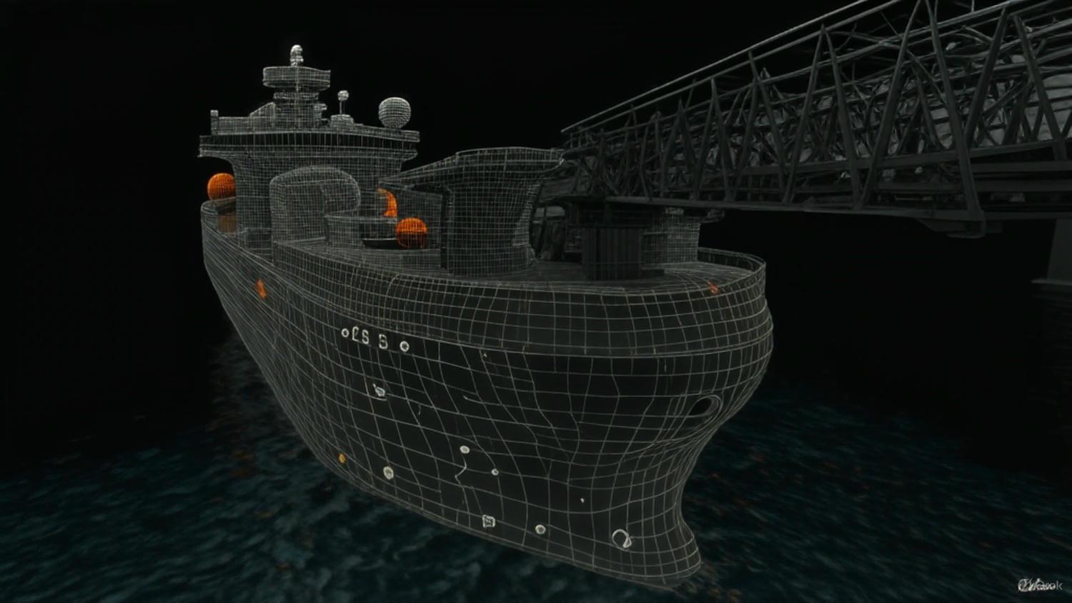 Wireframe blueprint of the DP3 floatel